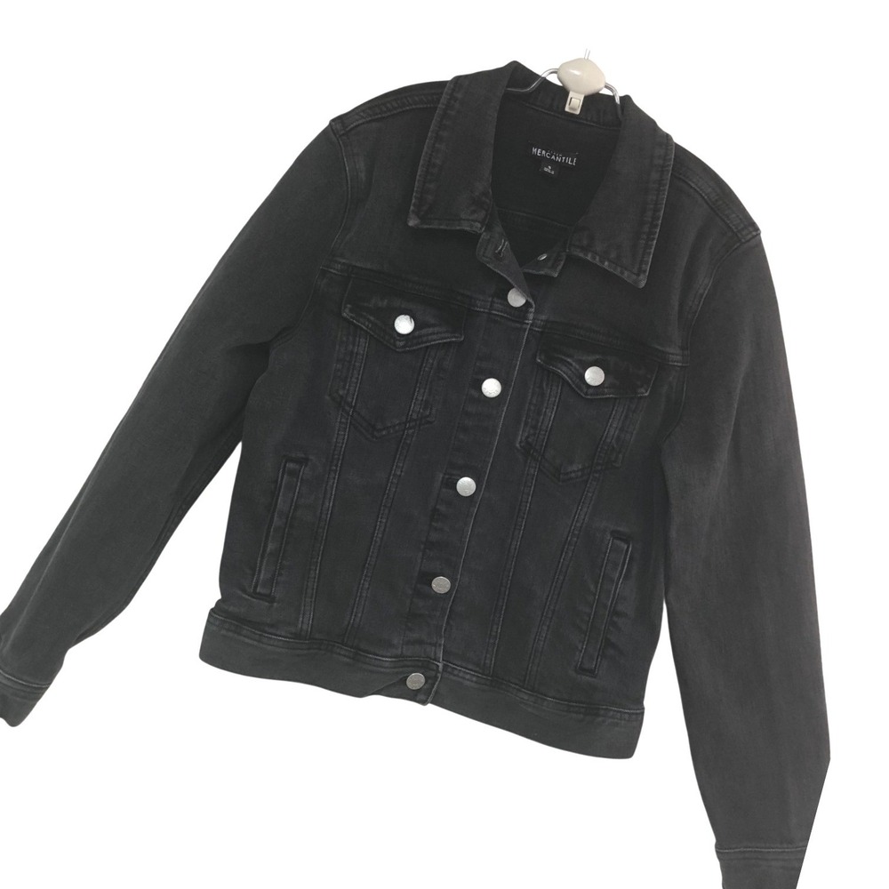 J Crew Mercantile Black Denim Jean Trucker Jacket Grunge Indie Even Fade Women S